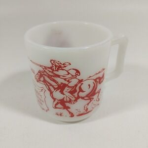 VINTAGE Original Davy Crockett Milk Glass Mug Red 1950s